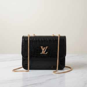 Black Croc Luxe Chain Bag